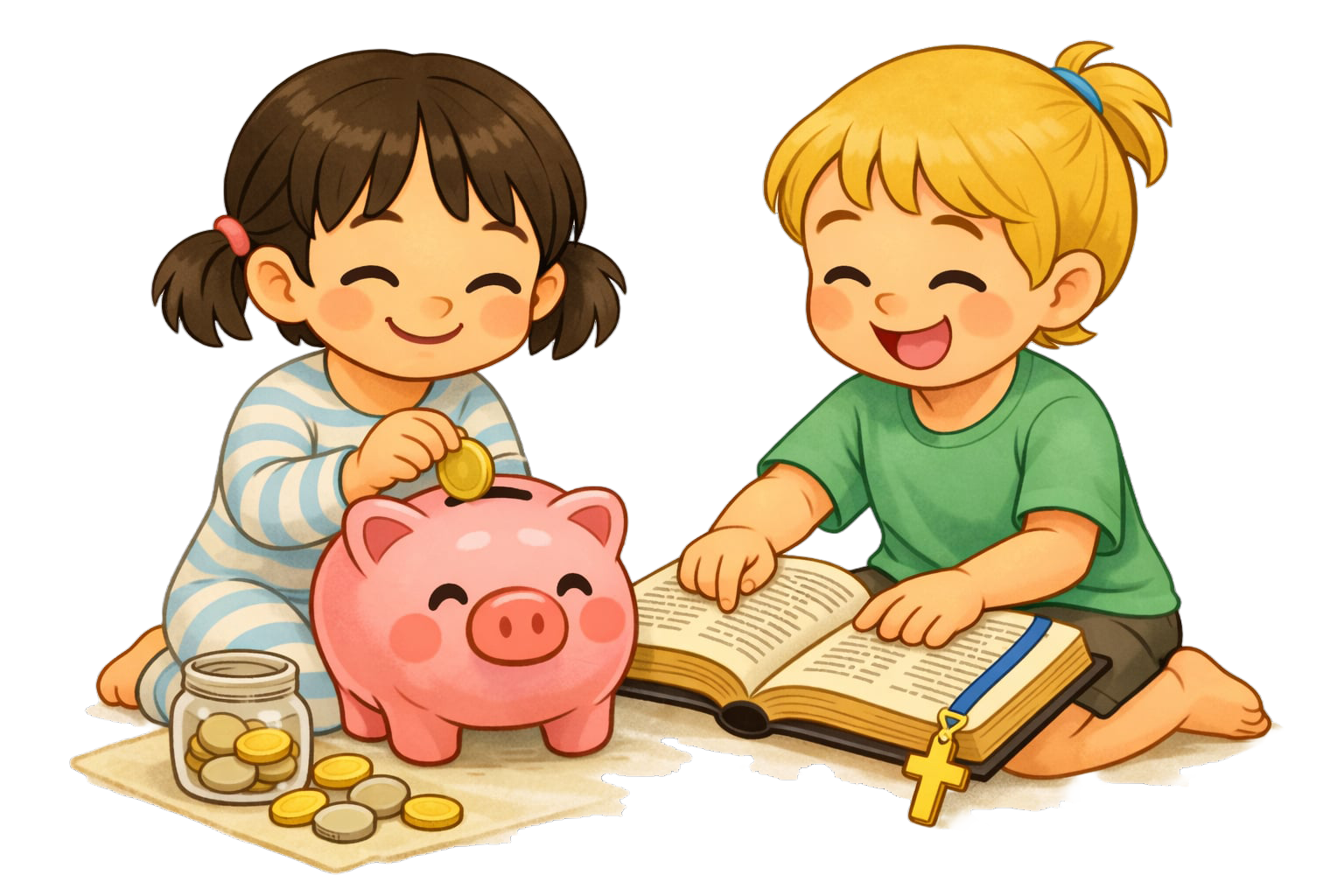 Children saving and reading Bible